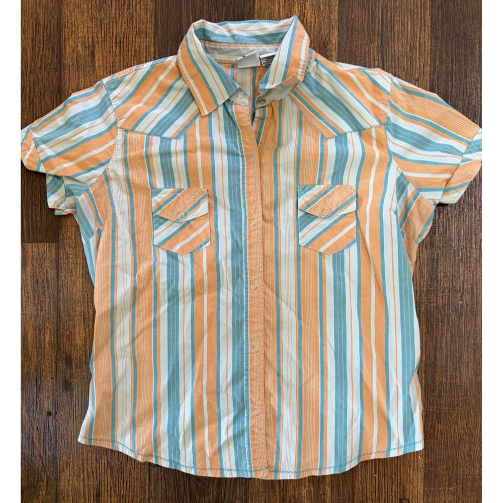 Women's Tilt Shirt Multicolor Button-Down L Casual Beach Surf Light Snap Retro
